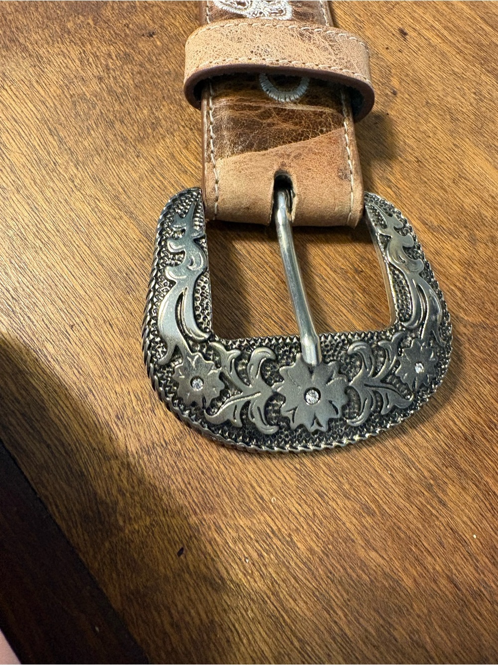 Women’s Shyanne | Embroidered Leather Belt with Silver Buckle | L - Picture 10 of 16